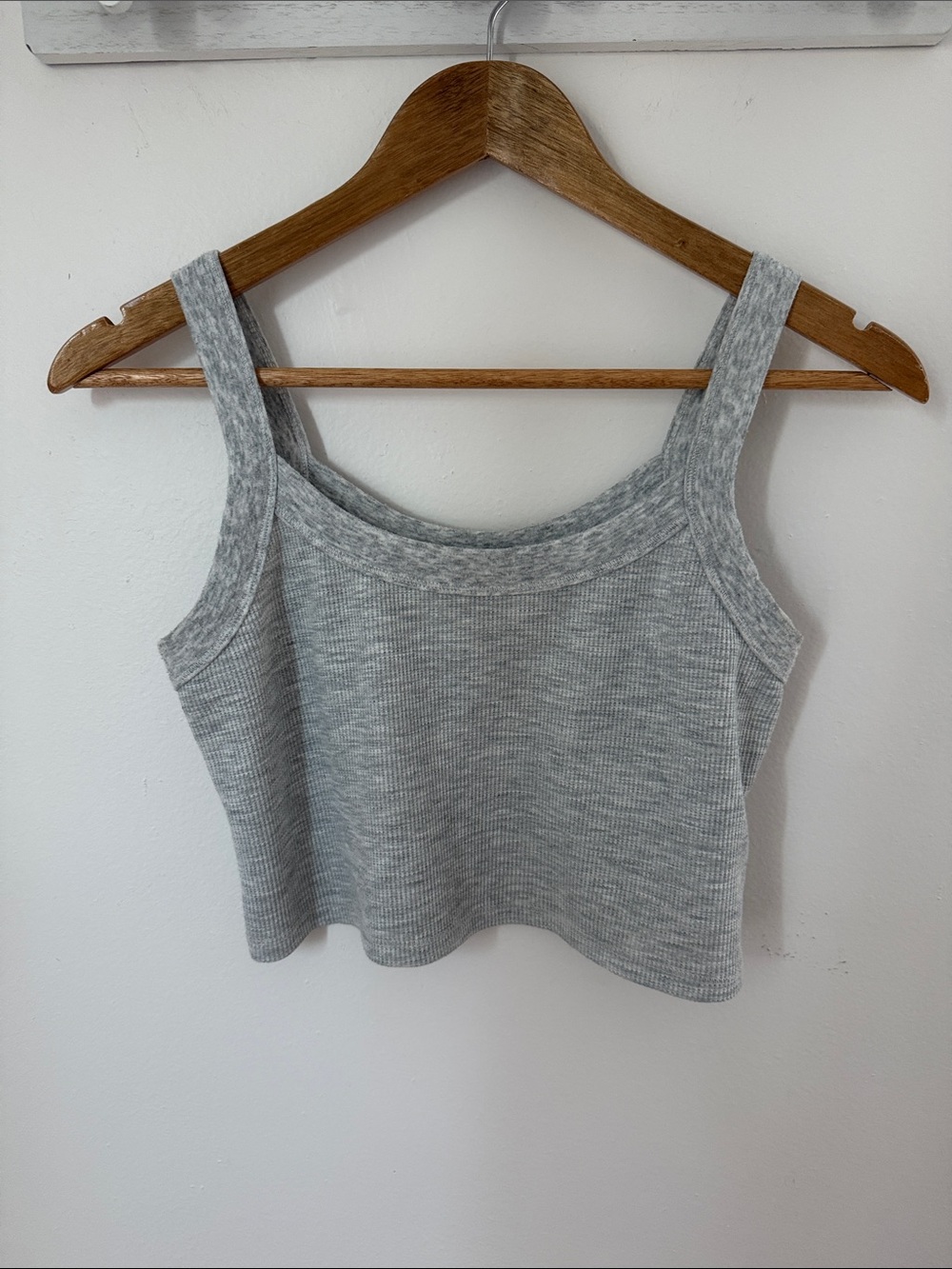 Cotton On Gray Ribbed Waffle Knit Cropped Tank Top Wide Strap Size L
